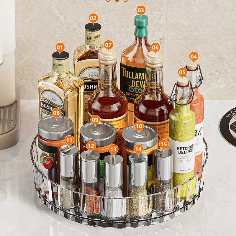 360 Rotating Storage Rack for Kitchen Seasoning Organizer Shelf Non-Slip Kitchen Supplies Lazy Susan Turntable for Fridge