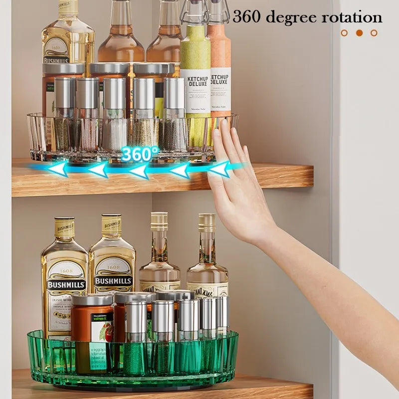 360 Rotating Storage Rack for Kitchen Seasoning Organizer Shelf Non-Slip Kitchen Supplies Lazy Susan Turntable for Fridge