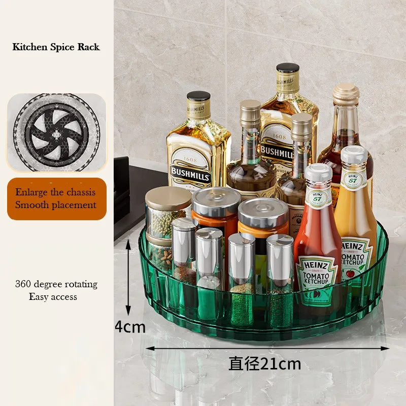 360 Rotating Storage Rack for Kitchen Seasoning Organizer Shelf Non-Slip Kitchen Supplies Lazy Susan Turntable for Fridge