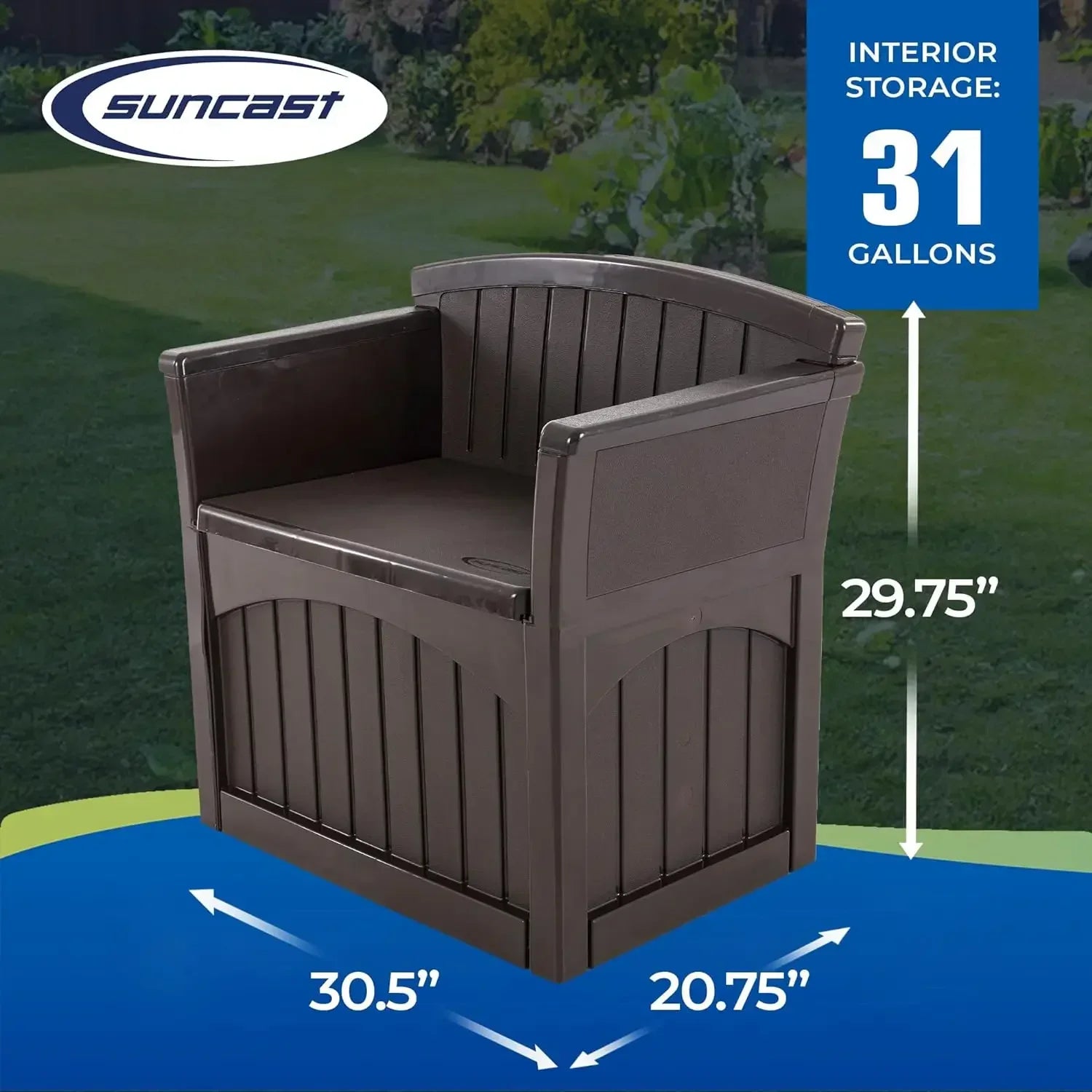 31 Gallon Outdoor Backyard Garden Patio Seat Storage and Bench Chair with Arm Rest, Java