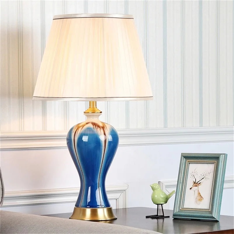AOSONG Ceramic Table Lamps Desk Light Luxury Modern Fabric Decorative for Home Foyer Living Room Office Creative Bed Room Hotel