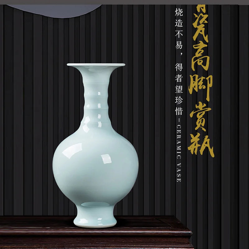 Ceramic Vase New Chinese Style Imitation Song Misty Blue Porcelain Home Living Room Curio Shelves Decoration Crafts Decorations