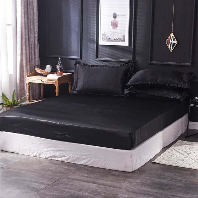 Satin Bedsheet Mattress Cover Faux Silk Flat Sheet Pillowcase Sets Bedspread Bedding Full Queen King Size for Bedroom Home Decor