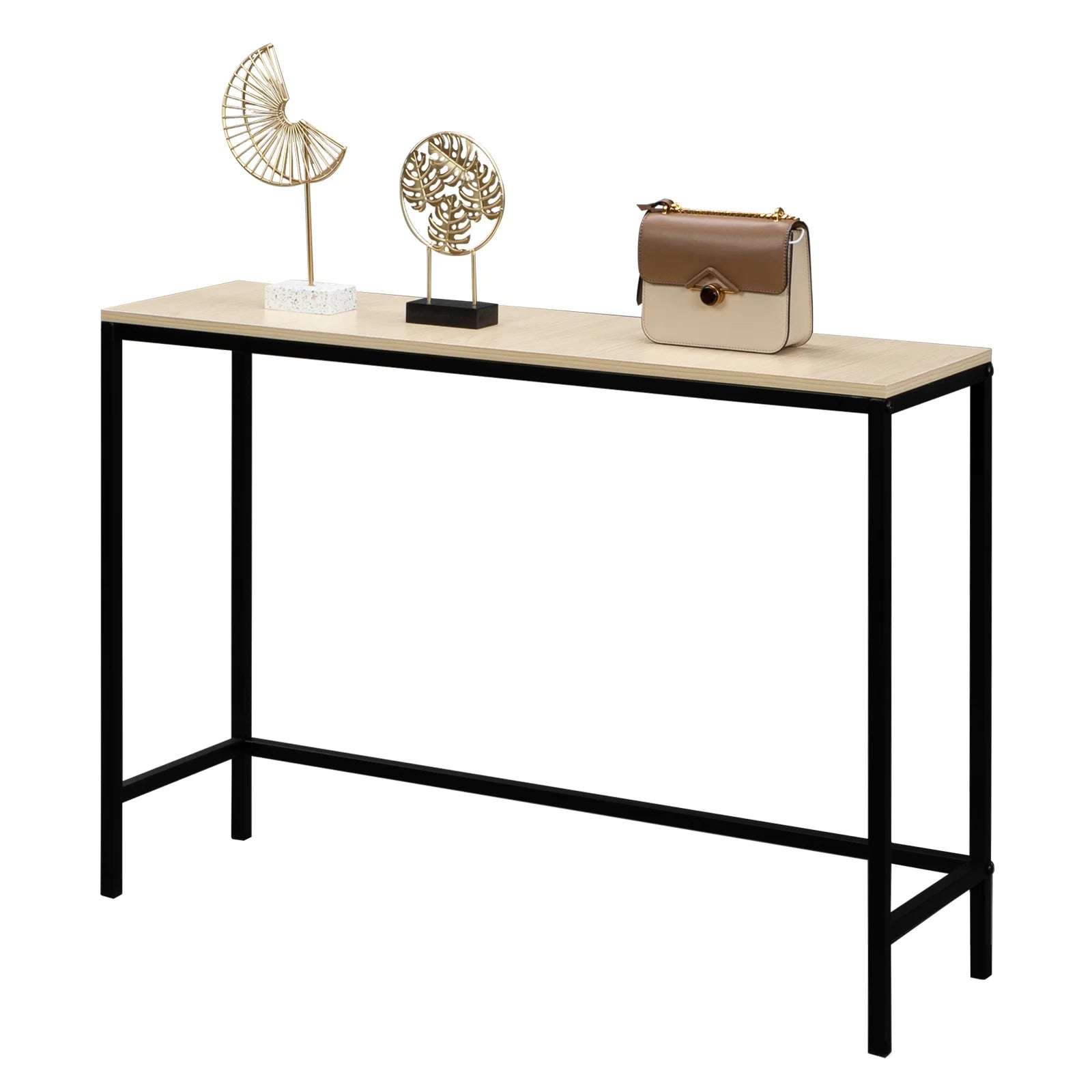 Modern Console Table Sofa Table TV Stand with Sturdy Metal Frame in Entryway, Living Room, Hallway, Bedroom, Hotel, Light Walnut