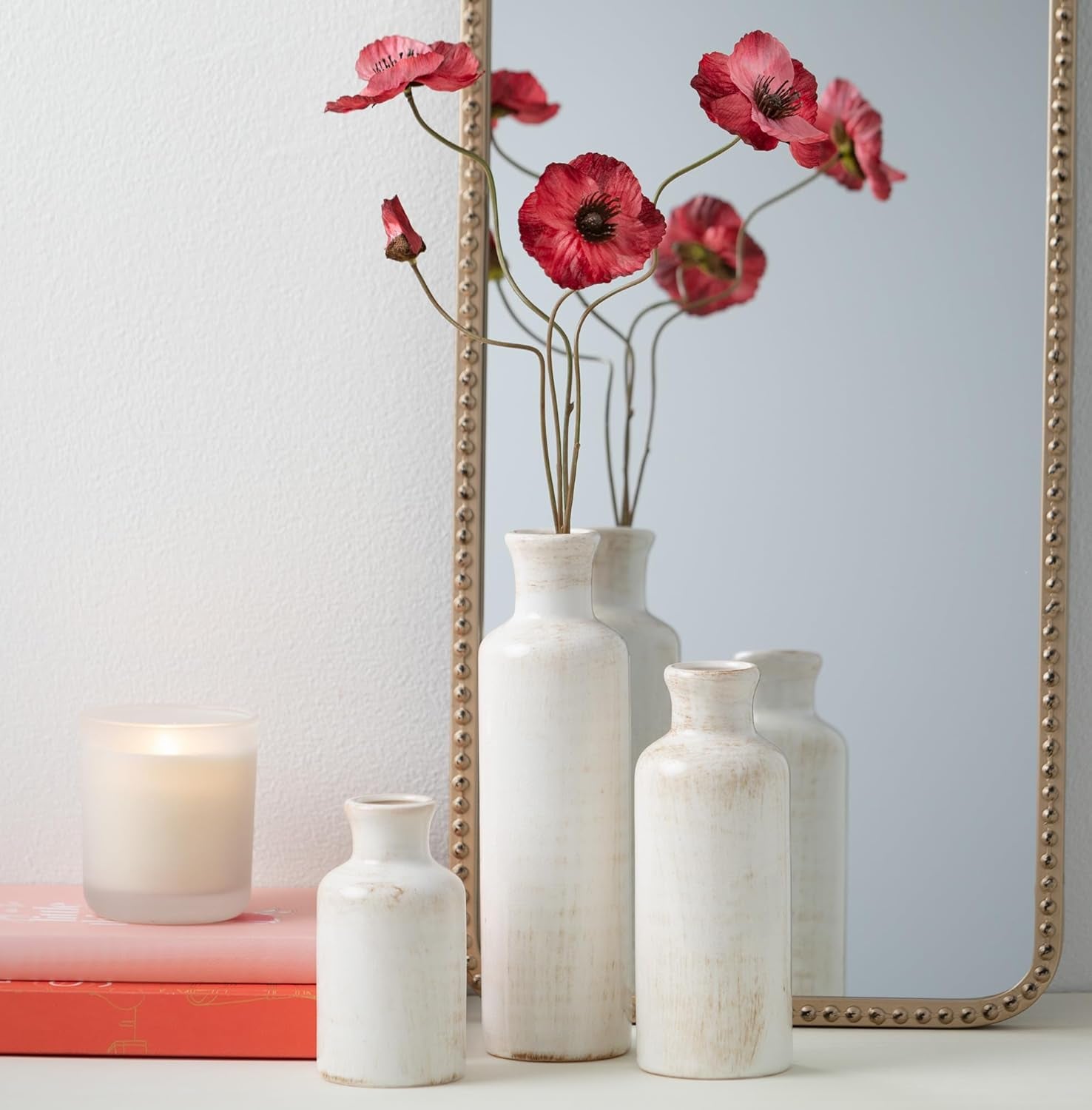 White Ceramic Vase Set, Farmhouse Decor, Home Decorative Vase, Vases for Your Kitchen, Bedroom, Office, Living Room, Bathroom, & Shelf Centerpiece Table Decorations (CM2333)