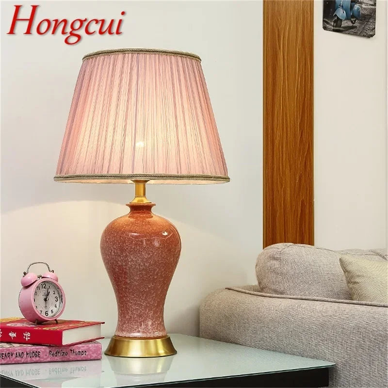 Ceramic Table Lamps Pink Luxury Copper Desk Light Fabric for Home Living Room Dining Room Bedroom Office