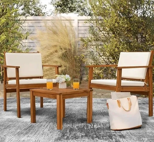 Patio Furniture 4 Piece Outdoor Acacia Wood Patio Conversation Sofa Set with Table and Cushion Porch Furniture Sets