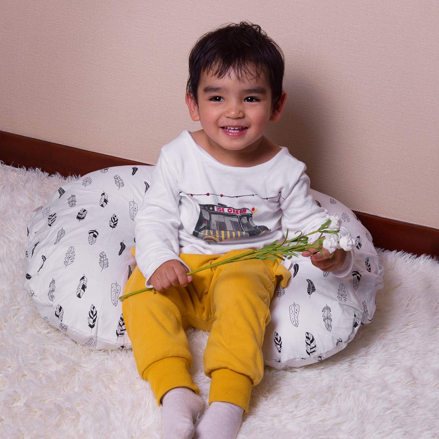 Nursing Pillow Cover Slipcover,100% Organic Cotton ,Soft and Comfortable,Feathers Design,Maternity Breastfeeding Newborn Infant Feeding Cushion Cover, ZT01