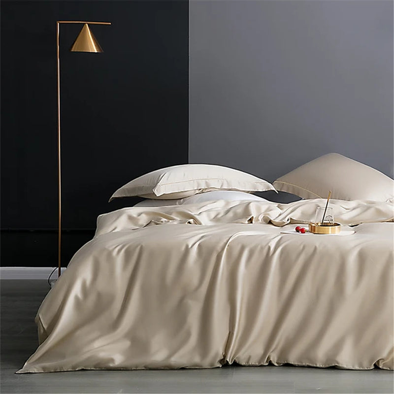 Noble Dark Blue 100% Silk Bedding Set Double Queen King Duvet Cover Flat Sheet Bed Linen Pillowcase for Sleep Gift