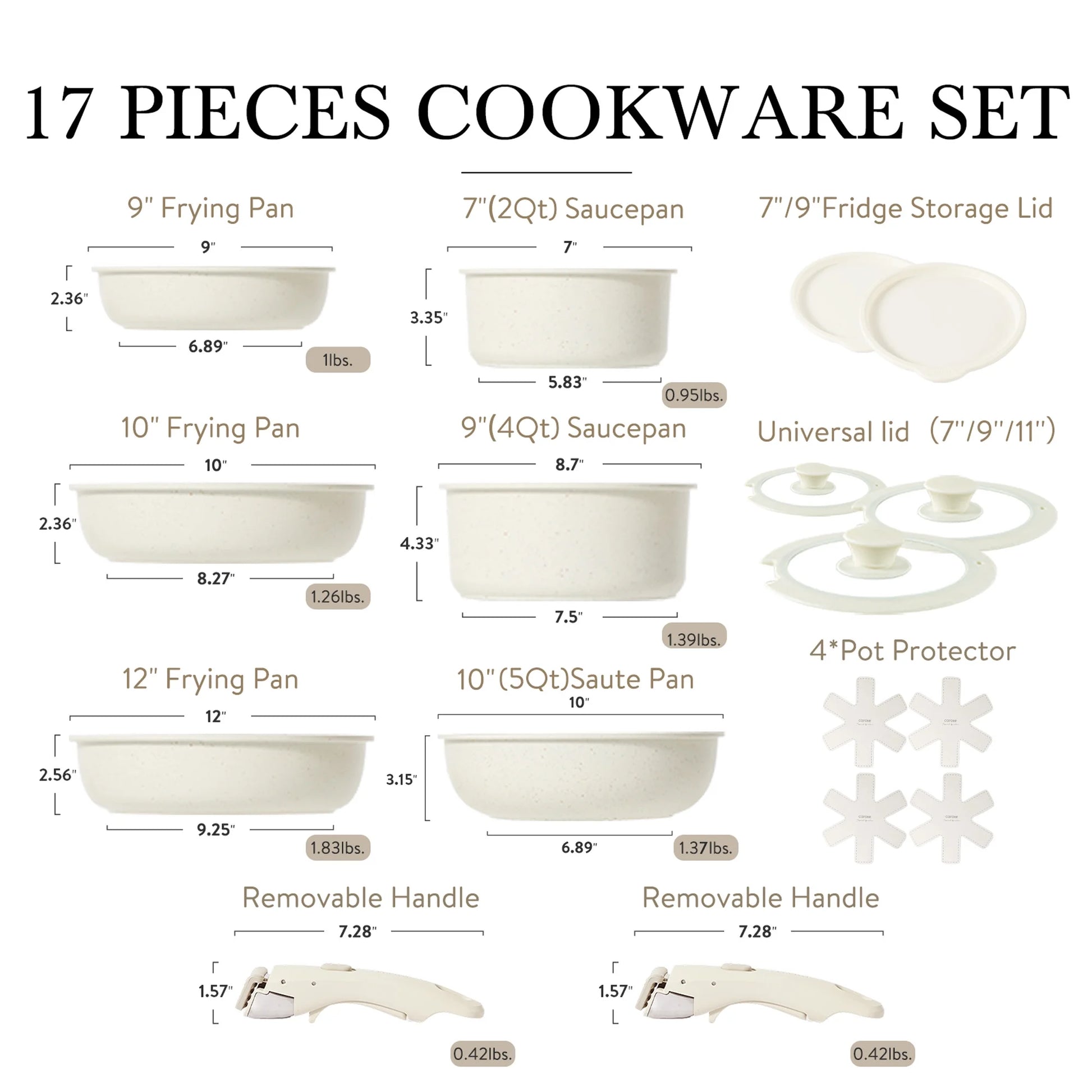 Nonstick Cookware Sets, 17 Pcs Granite Non Stick Pots and Pans Set with Removable Handle