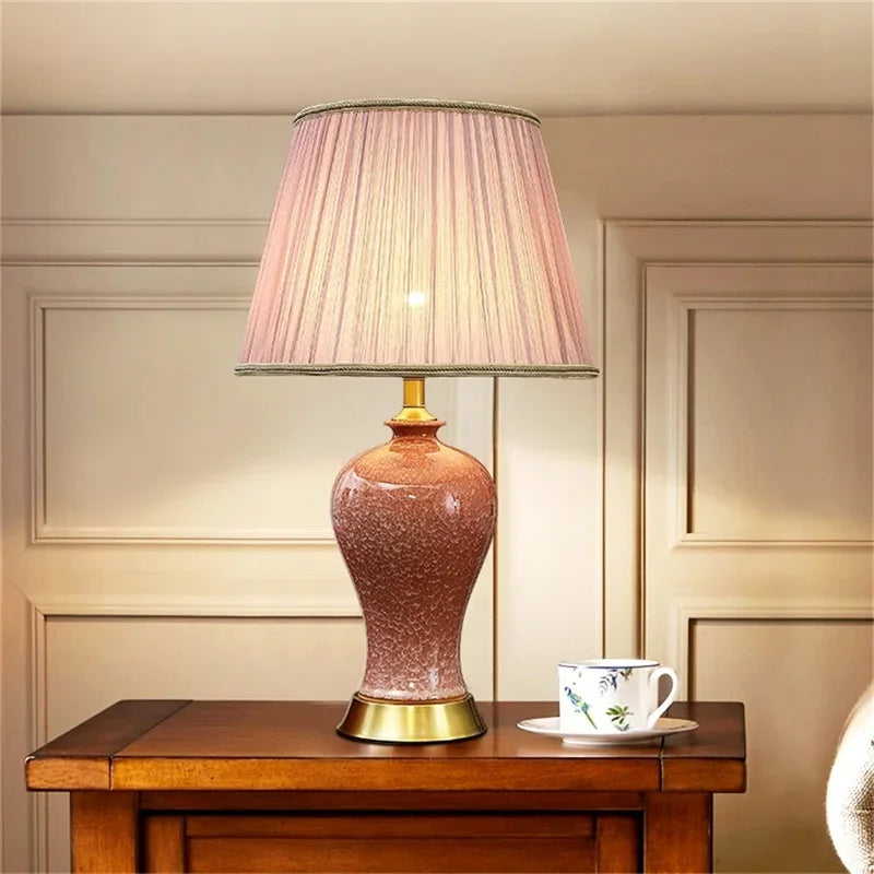 Ceramic Table Lamps Pink Luxury Copper Desk Light Fabric for Home Living Room Dining Room Bedroom Office