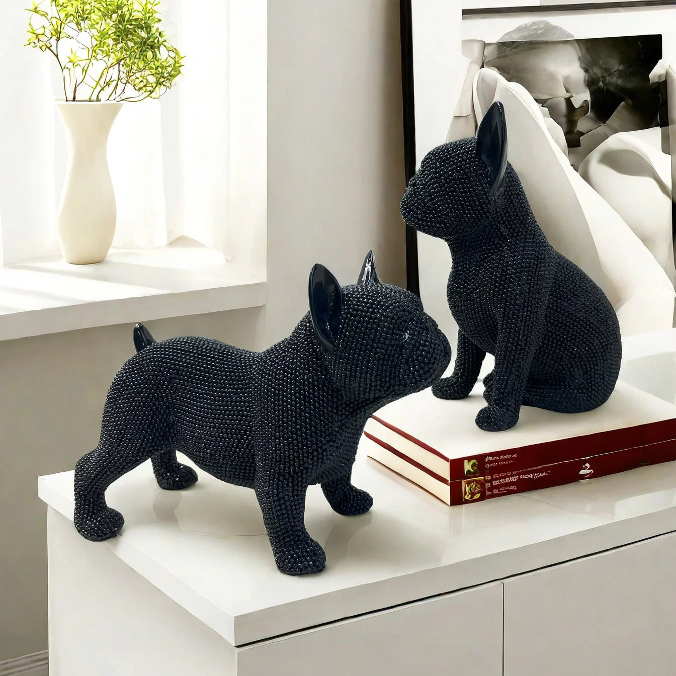 Creative Resin Handicraft Modern Seated Dog Ornament Home Living Room Office Desk Animal Decoration Festival Gift for Friends
