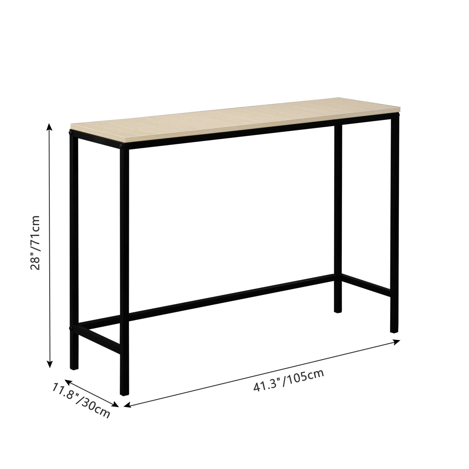 Modern Console Table Sofa Table TV Stand with Sturdy Metal Frame in Entryway, Living Room, Hallway, Bedroom, Hotel, Light Walnut
