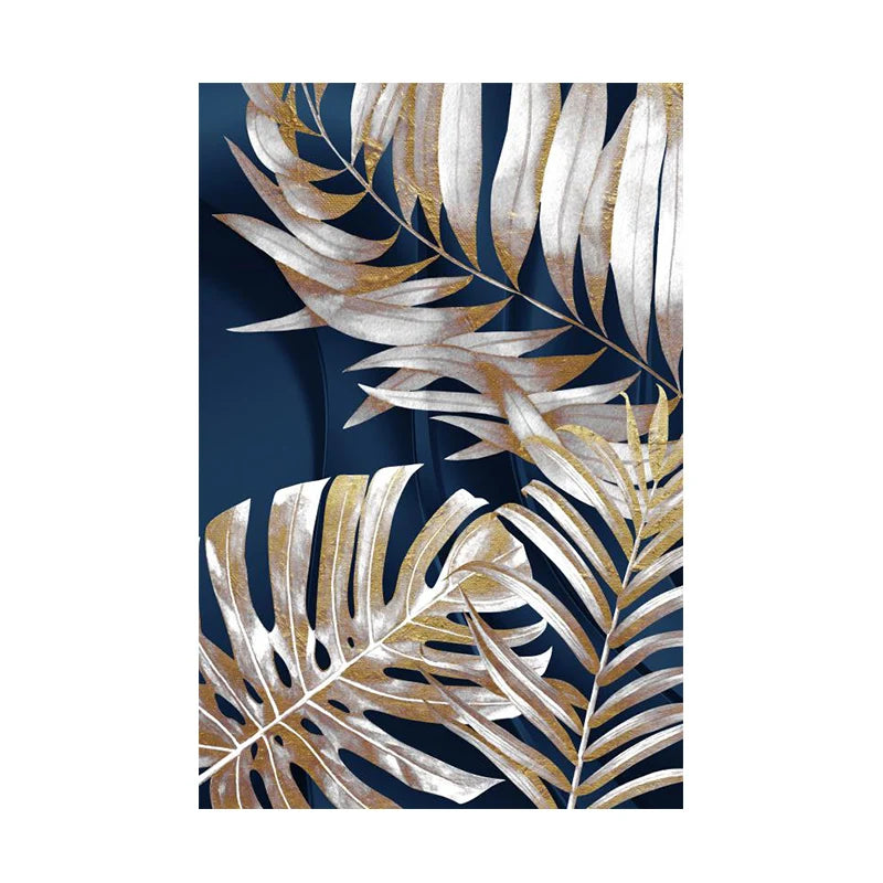 Blue Gold Plant Leaf Abstract Poster Nordic Canvas Painting Wall Art Picture No Frame for Living Room Bedroom Modern Home Decor