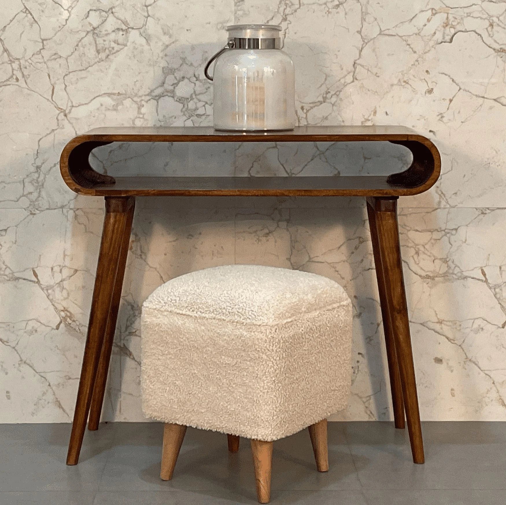 Console Table with Shelves - Minimalist Solid Wood Entryway Storage Table - Hand Carved Unique Design