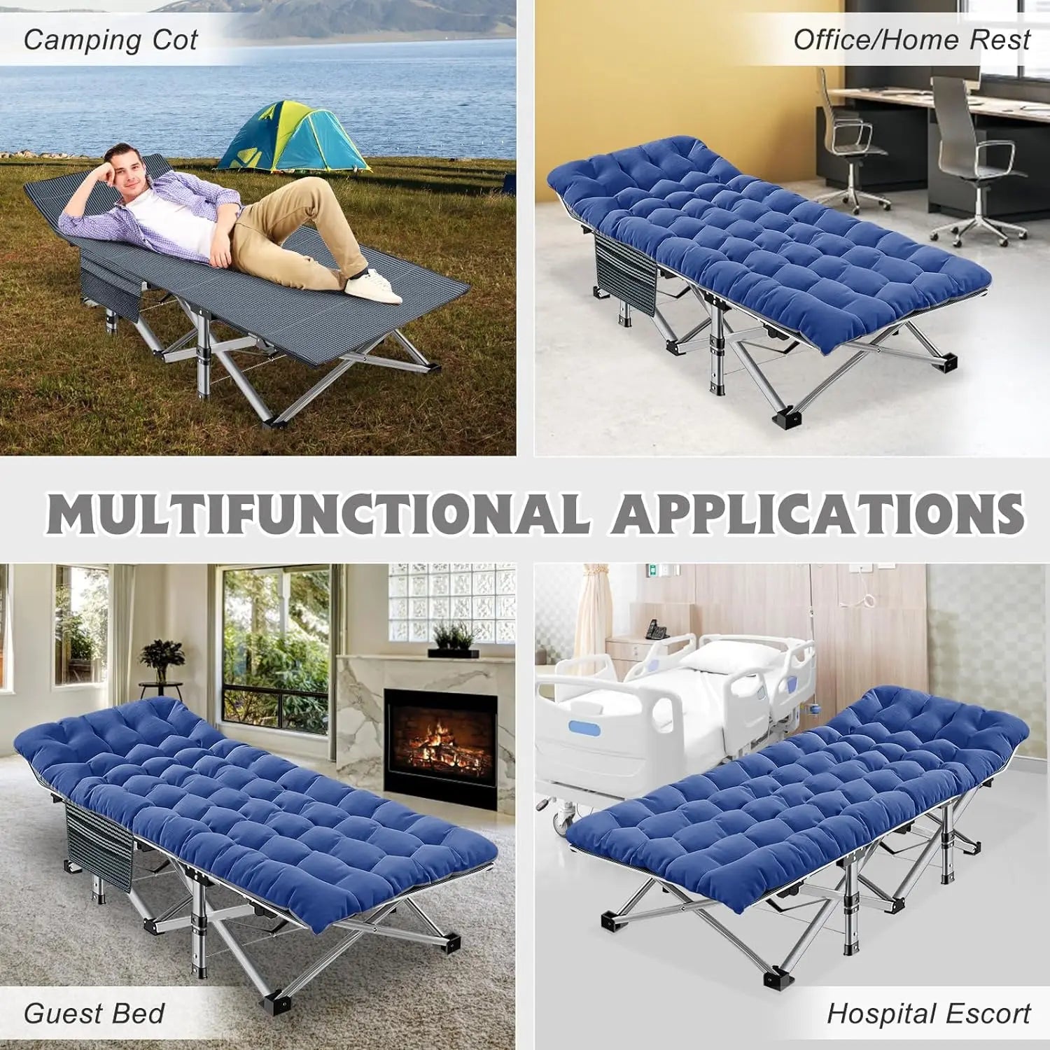 Folding Camping Bed W/Adult Mat, Heavy Outdoor Bed with Portable Bag, 1200 D Layer Oxford Travel Camping Bed
