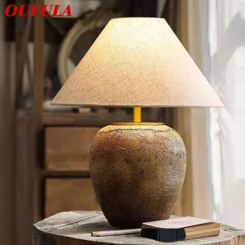 Chinese Table Lamps LED Creative Retro Ceramic Pot Desk Light for Home Living Room Hotel Club Ornament Decor