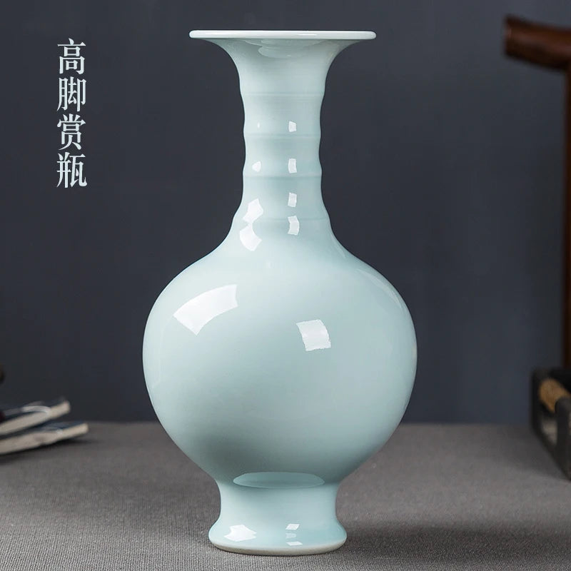 Ceramic Vase New Chinese Style Imitation Song Misty Blue Porcelain Home Living Room Curio Shelves Decoration Crafts Decorations