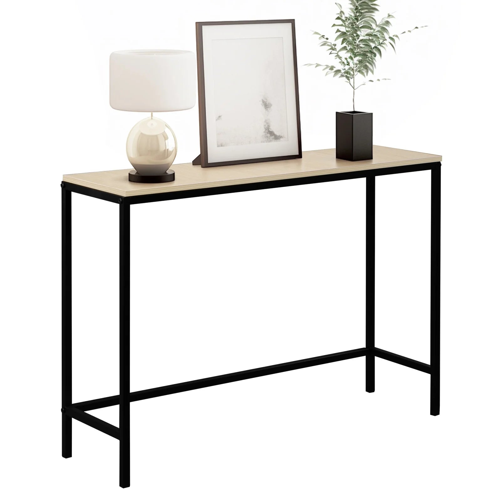 Modern Console Table Sofa Table TV Stand with Sturdy Metal Frame in Entryway, Living Room, Hallway, Bedroom, Hotel, Light Walnut