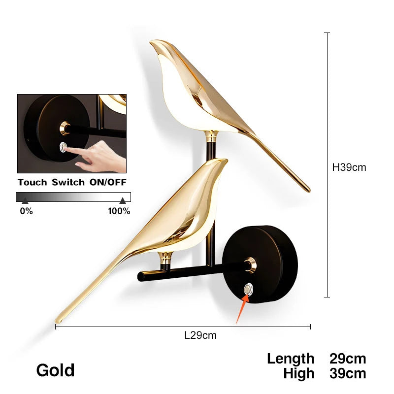 Magpie Bird Touch Switch LED Wall Lamps for Sofa Background Bedside Indoor 360° Rotatable Indoor LED Wall Lighting Wall Sconce