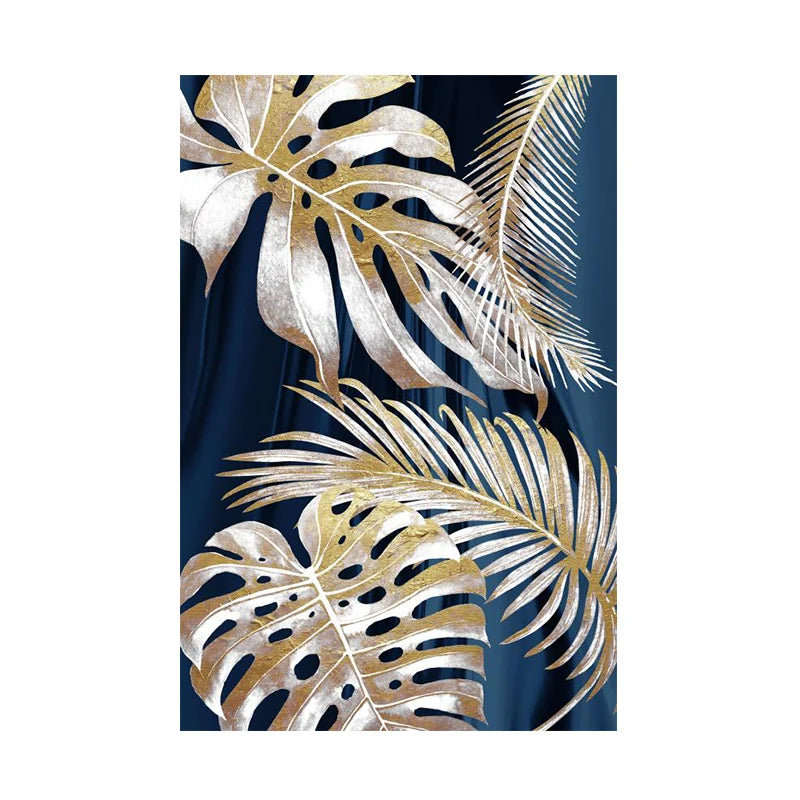 Blue Gold Plant Leaf Abstract Poster Nordic Canvas Painting Wall Art Picture No Frame for Living Room Bedroom Modern Home Decor