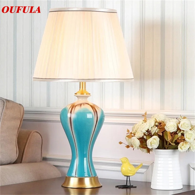 AOSONG Ceramic Table Lamps Desk Light Luxury Modern Fabric Decorative for Home Foyer Living Room Office Creative Bed Room Hotel