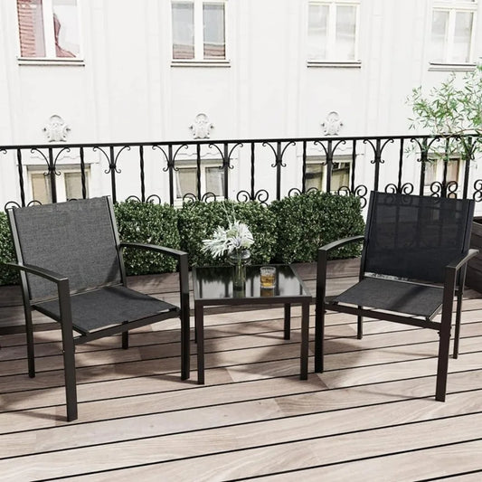 3 Pieces Patio Furniture Set Outdoor Conversation Textilene Fabric Chairs for Lawn, Garden, Balcony
