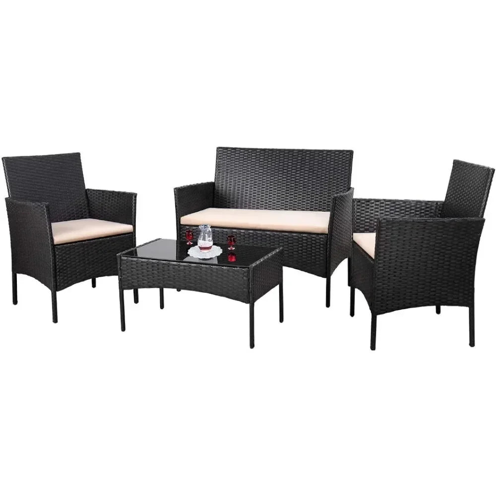 4 Pieces Patio Rattan Chair Wicker Set Garden Furniture Sofa Outdoor