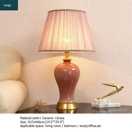 Ceramic Table Lamps Pink Luxury Copper Desk Light Fabric for Home Living Room Dining Room Bedroom Office