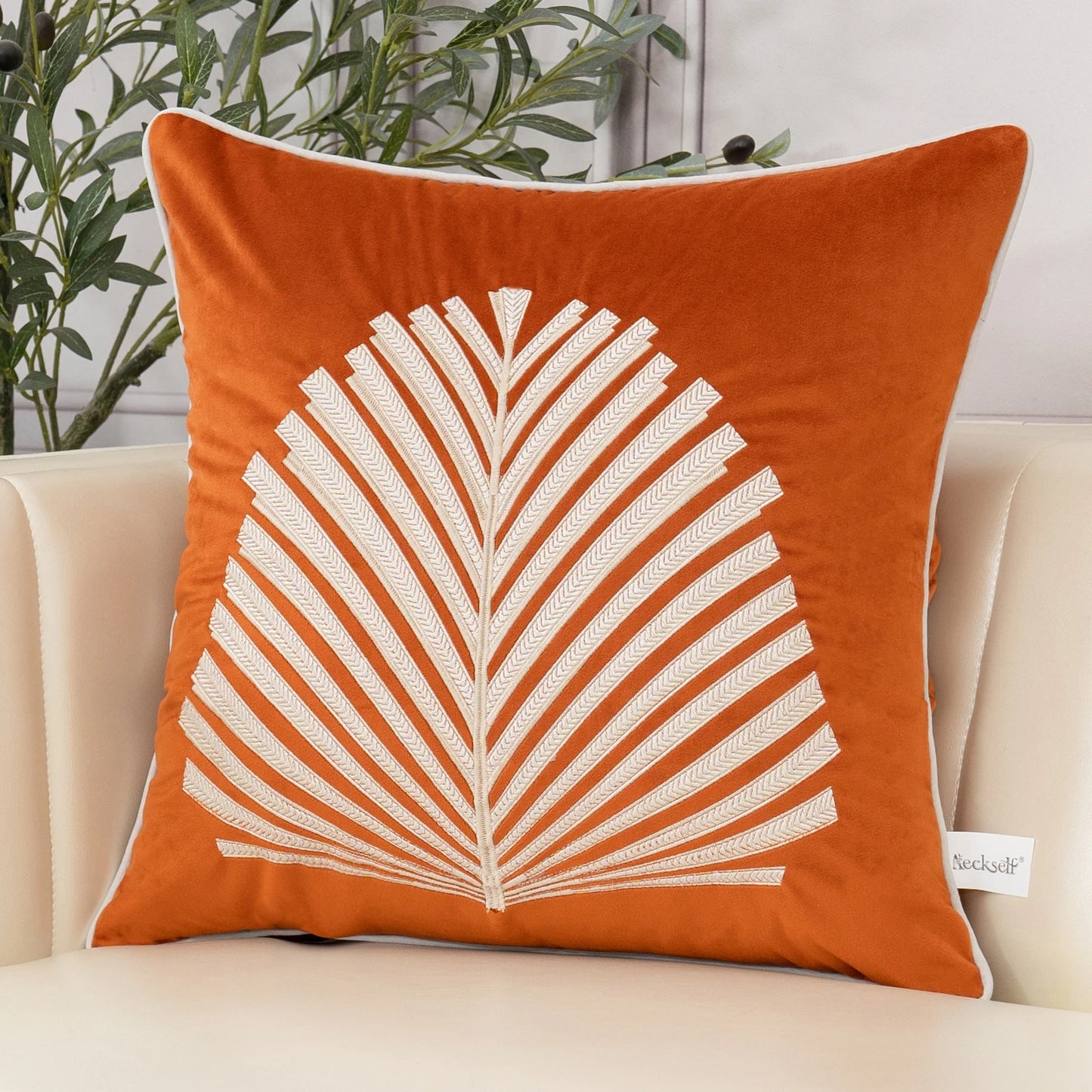 Luxury Modern Tree Leaves Embroidery Velvet Cushion Cover 
