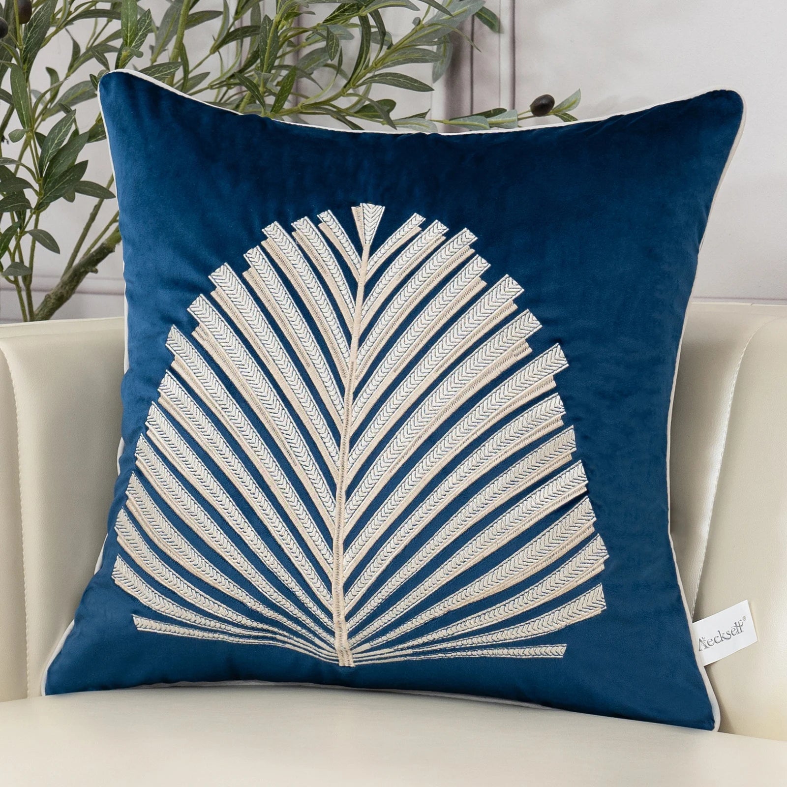 Luxury Modern Tree Leaves Embroidery Velvet Cushion Cover 