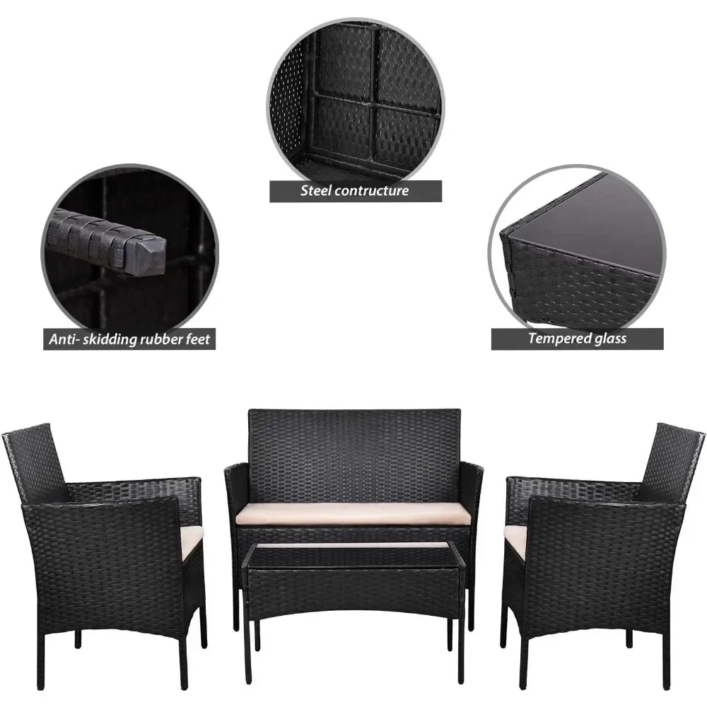4 Pieces Patio Rattan Chair Wicker Set Garden Furniture Sofa Outdoor