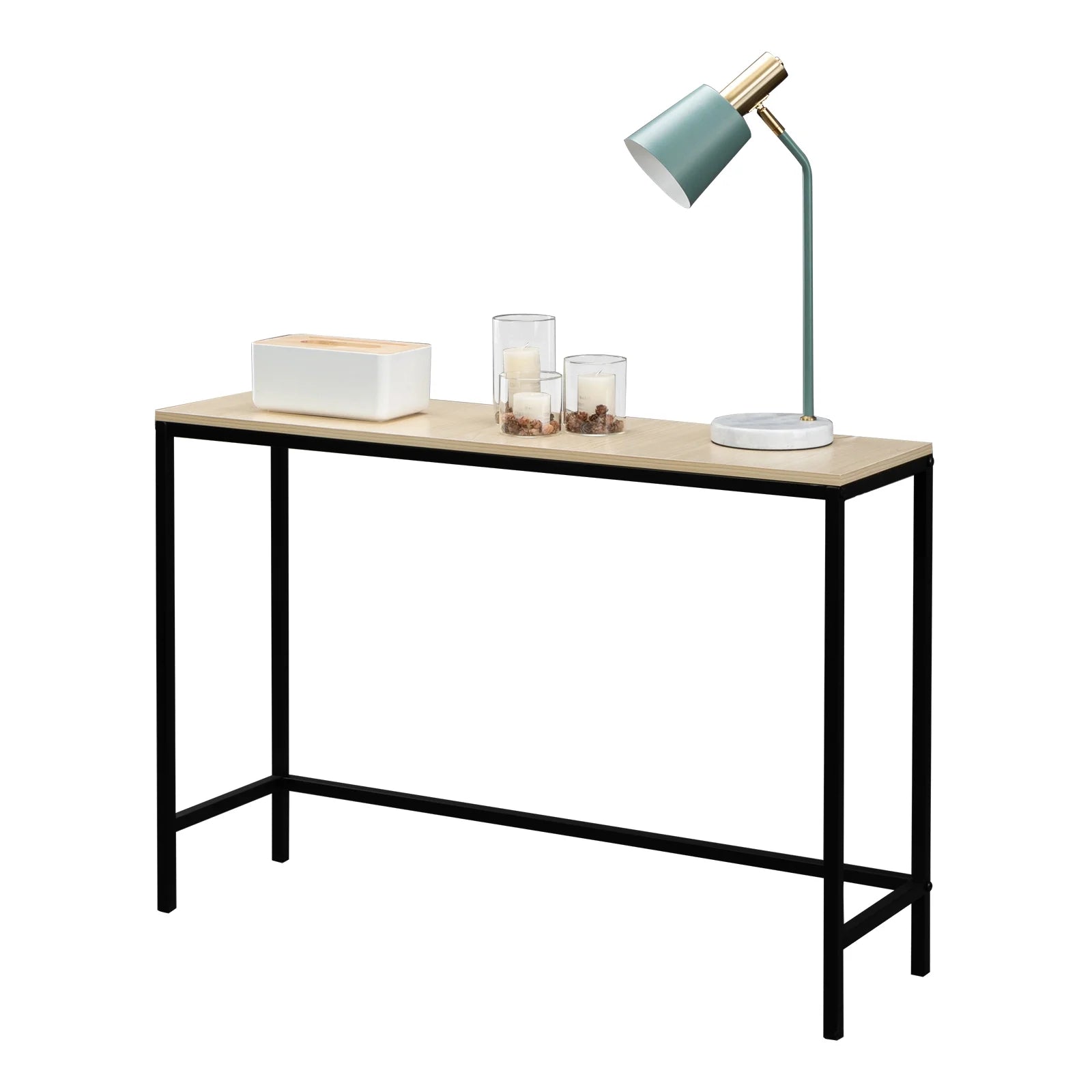 Modern Console Table Sofa Table TV Stand with Sturdy Metal Frame in Entryway, Living Room, Hallway, Bedroom, Hotel, Light Walnut