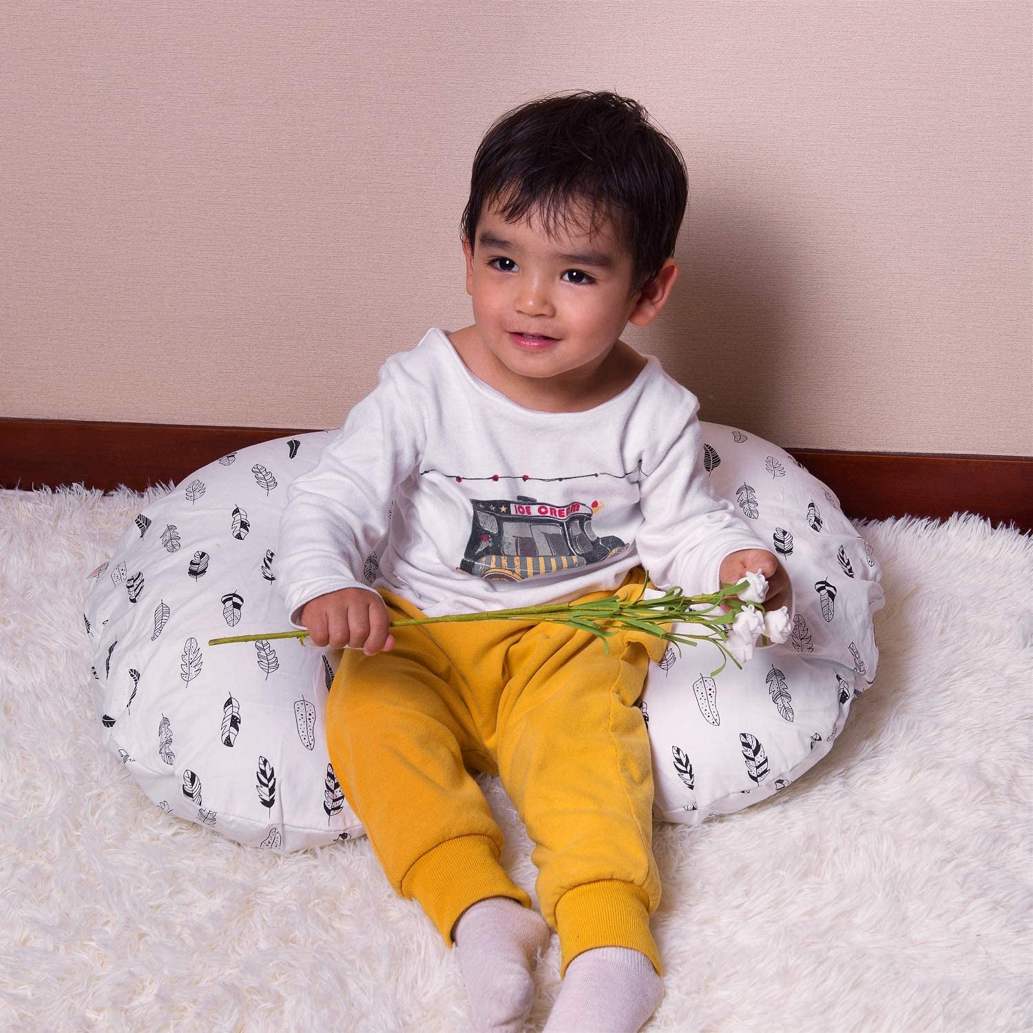 Nursing Pillow Cover Slipcover,100% Organic Cotton ,Soft and Comfortable,Feathers Design,Maternity Breastfeeding Newborn Infant Feeding Cushion Cover, ZT01