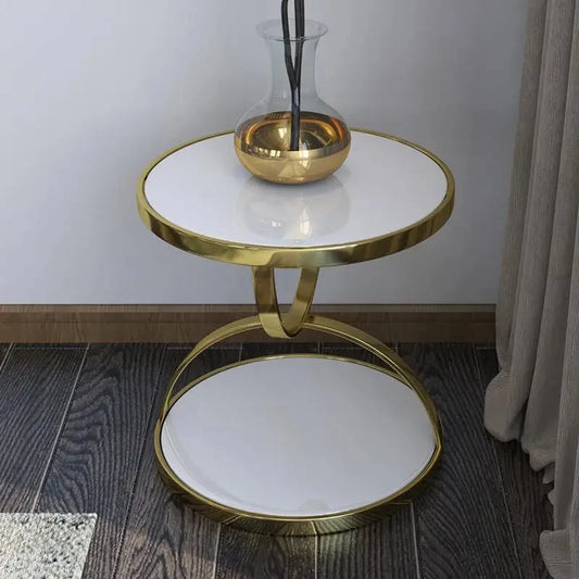 Light Luxury Tempered Glass Double Corner Table Living Room Sofa Side round Table Postmodern Balcony Coffee Table GN741TB