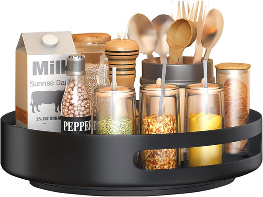 10-Inch Metal Lazy Susan Turntable Organizer for Cabinet, Kitchen, and Pantry - Rotating Spice Rack with Black Finish