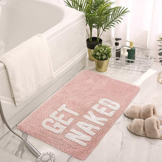 Cute Pink Bathroom Rugs Decor Funny Get Naked Bath Mat Machine Washable Bath Mats for Shower Bedroom Floor, Non-Slip Soft Absorbent Bathroom Accessories Rugs,20X32 (Pink)