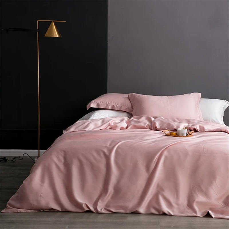 Noble Dark Blue 100% Silk Bedding Set Double Queen King Duvet Cover Flat Sheet Bed Linen Pillowcase for Sleep Gift
