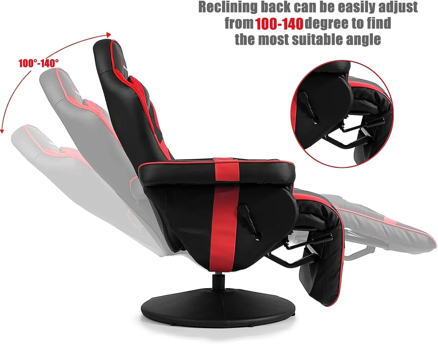 Gaming Recliner Massage Chair with Footrest Ergonomic PU Leather Single Sofa with Cup Holder Headrest and Side Pouch