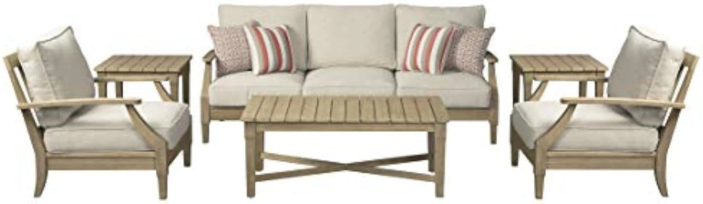 Outdoor Eucalyptus Wood Single Cushioned Lounge Chair, Beige，30"D X 35"W X 37"H，Patio Furniture & Accessories