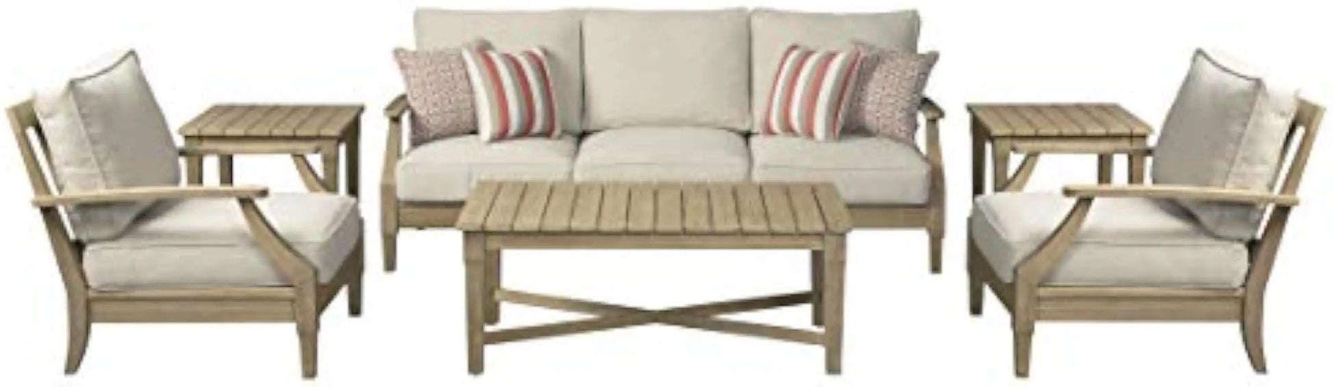Outdoor Eucalyptus Wood Single Cushioned Lounge Chair, Beige，30"D X 35"W X 37"H，Patio Furniture & Accessories