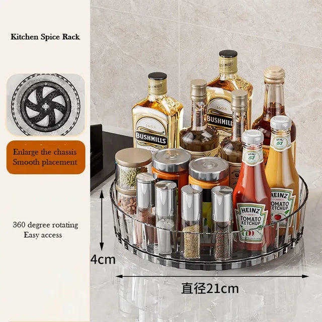 360 Rotating Storage Rack for Kitchen Seasoning Organizer Shelf Non-Slip Kitchen Supplies Lazy Susan Turntable for Fridge