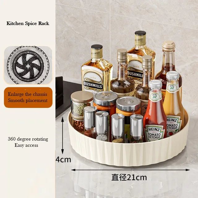 360 Rotating Storage Rack for Kitchen Seasoning Organizer Shelf Non-Slip Kitchen Supplies Lazy Susan Turntable for Fridge