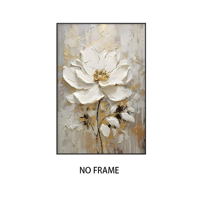Abstract White Flower Oil Painting Printed on Canvas, Luxury Flower Posters and Prints Floral Wall Art Porch Living Room Decor