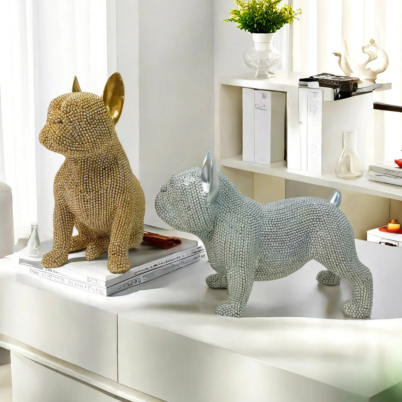 Creative Resin Handicraft Modern Seated Dog Ornament Home Living Room Office Desk Animal Decoration Festival Gift for Friends
