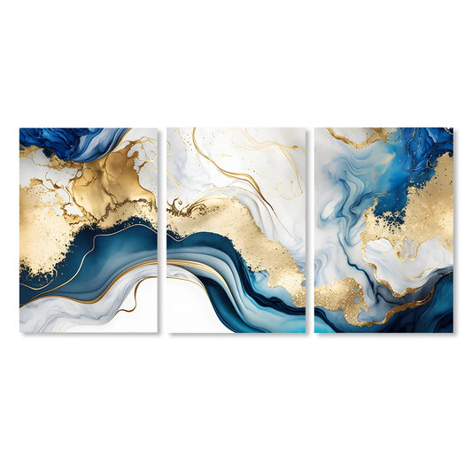 Modern Abstract Gold Blue Marble Wall Art Posters Canvas Painting Prints 