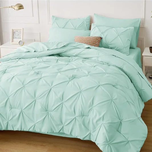 King Comforter Set King Bed Set 7 Pieces, Pinch Pleat Black Cali King Bedding Set with Comforter,Sheets,Pillowcases Shams