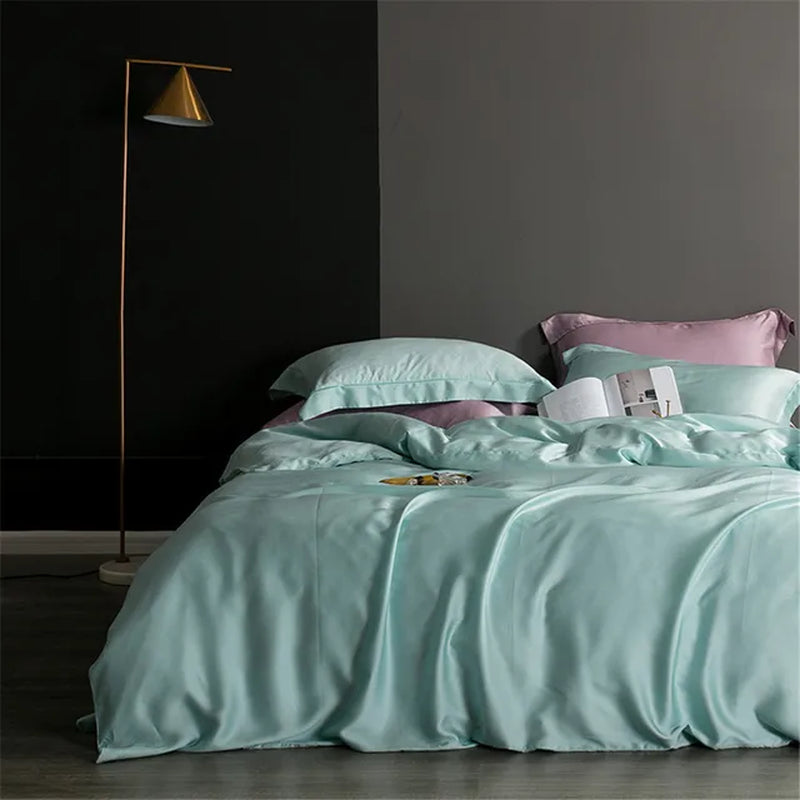 Noble Dark Blue 100% Silk Bedding Set Double Queen King Duvet Cover Flat Sheet Bed Linen Pillowcase for Sleep Gift