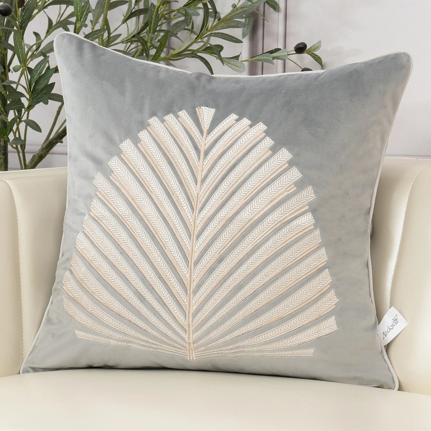 Luxury Modern Tree Leaves Embroidery Velvet Cushion Cover 