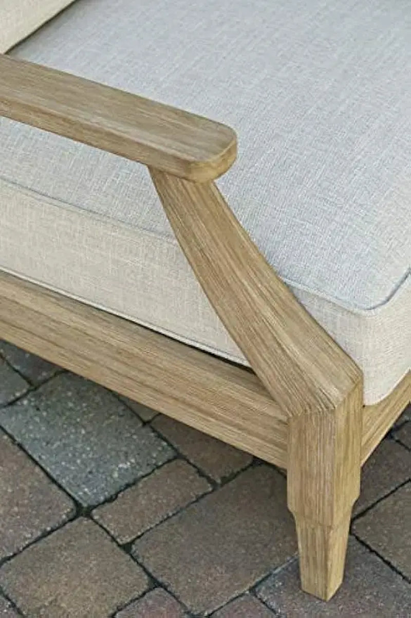 Outdoor Eucalyptus Wood Single Cushioned Lounge Chair, Beige，30"D X 35"W X 37"H，Patio Furniture & Accessories